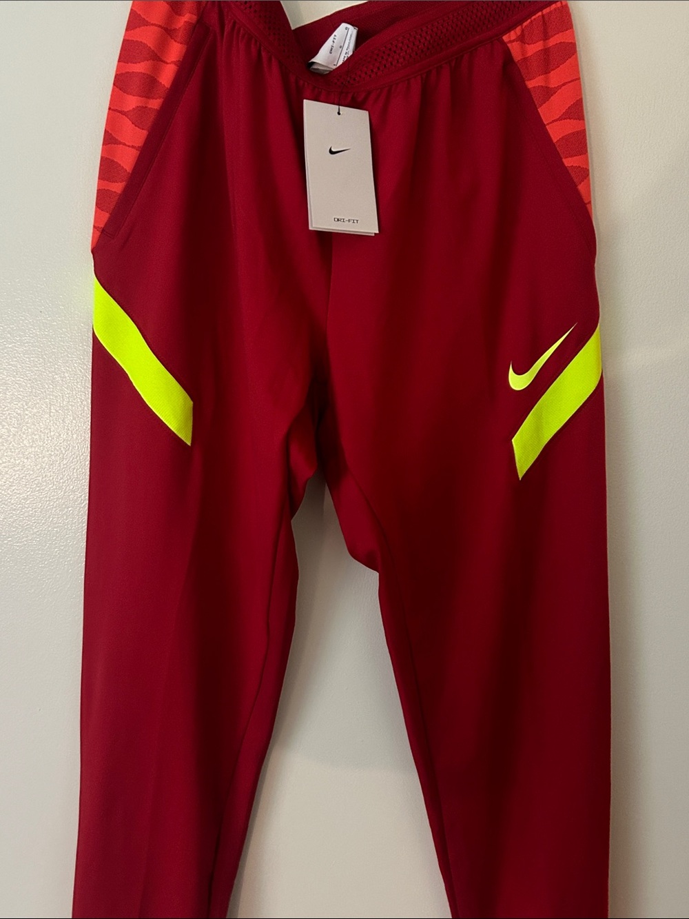 Nike (NWT) Red Track Pants with neon yellow Volt Accent